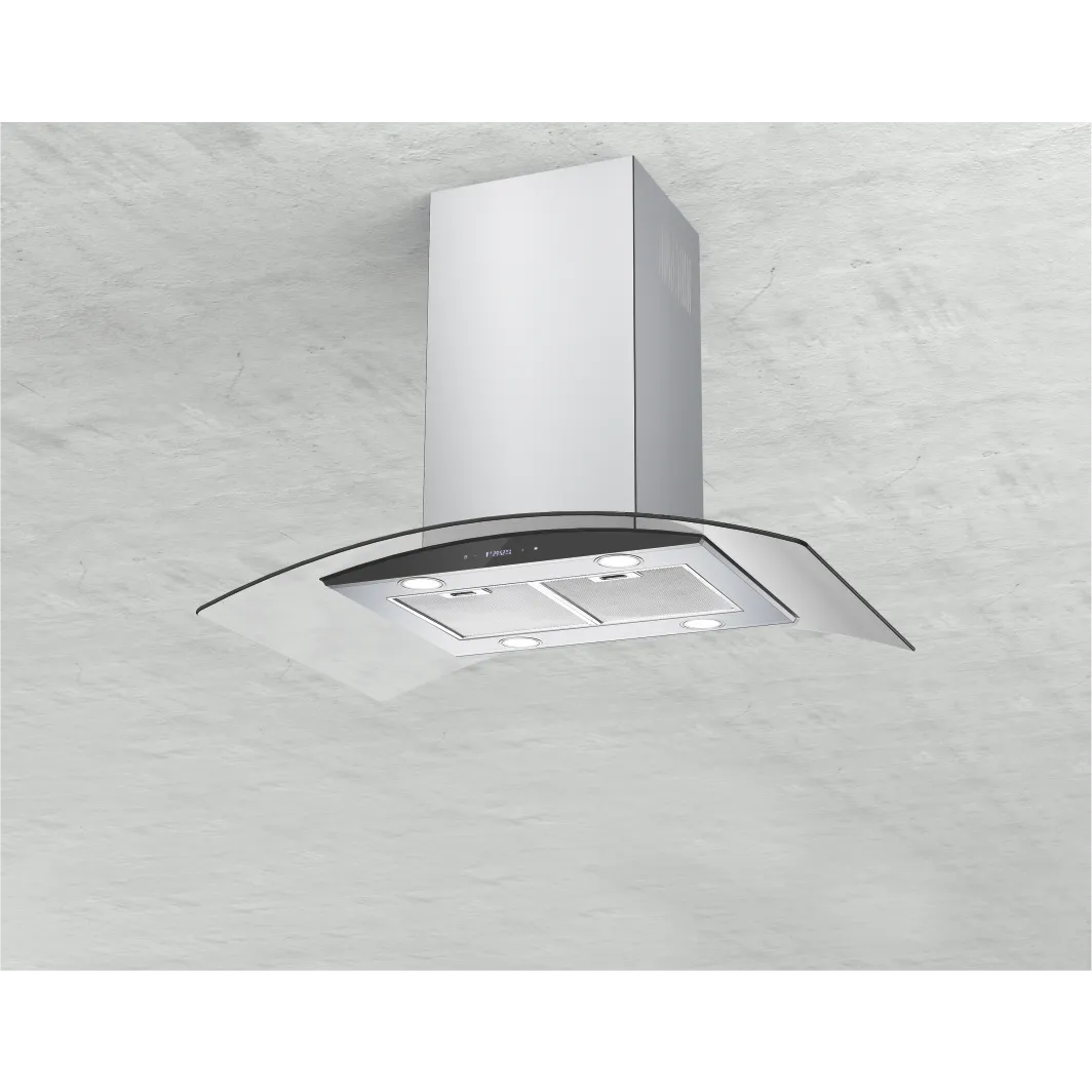 90cm Traditional Slim Curved Glass Island Hood 809 - 图片 1