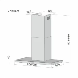 T-shape Chimney Cooker Hood Electronic switch 101 60/90cm - 图片 2