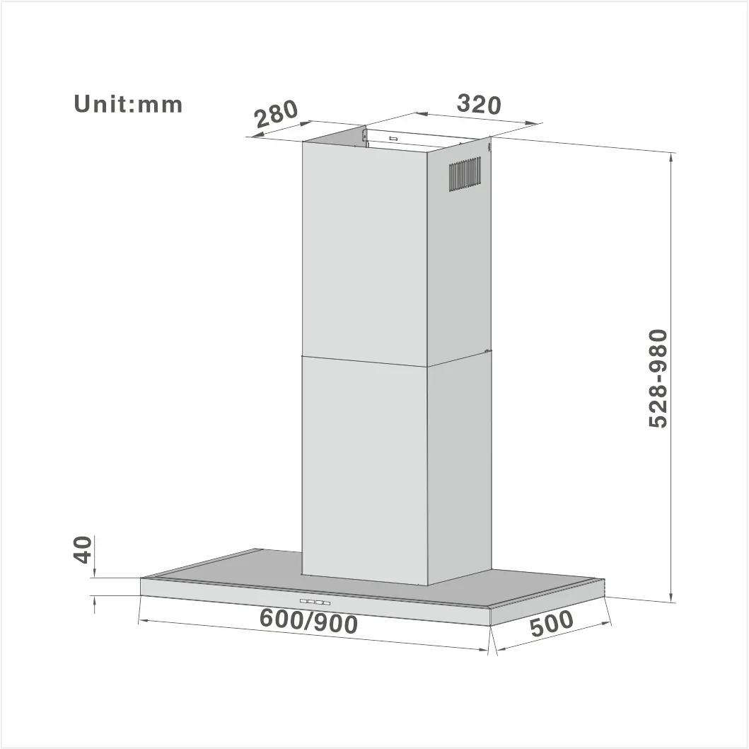 T-shape Chimney Cooker Hood Electronic switch 101 60/90cm - 图片 2
