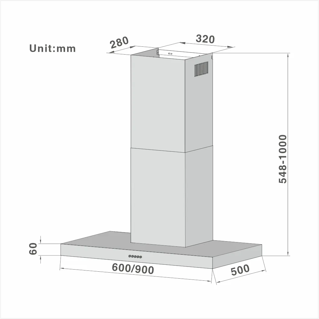 T-shape Chimney Cooker Hood 60MM Panel Height 102A 60/90cm - 图片 2