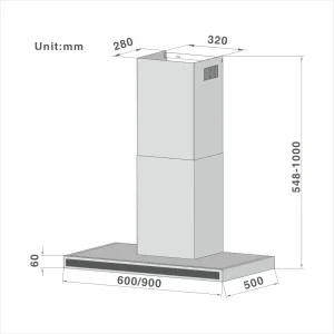 T-shape Chimney Cooker Hood Touch Control Chimney 106 60/90cm - 图片 6