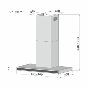 T-shape Chimney Cooker Hood Touch Control Chimney 108 60/90cm - 图片 2