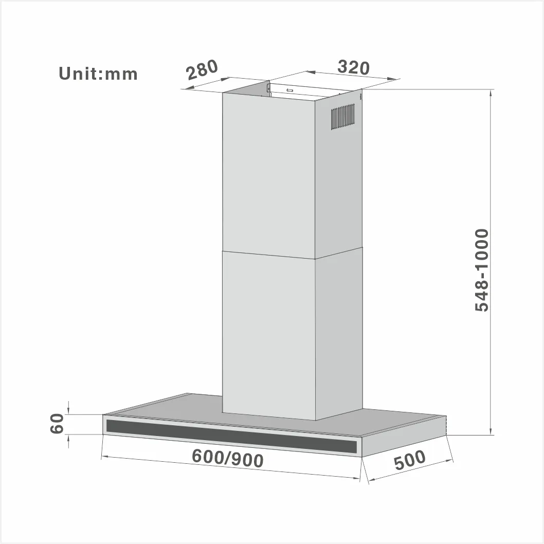 T-shape Chimney Cooker Hood Touch Control Chimney 108 60/90cm - 图片 2