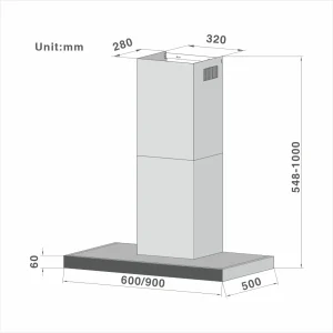 T-shape Chimney Cooker Hood Touch Control Chimney 111 60/90cm - 图片 2