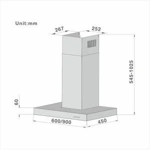 T-shape Chimney Cooker Hood Push Button Chimney 125 60/90cm - 图片 2