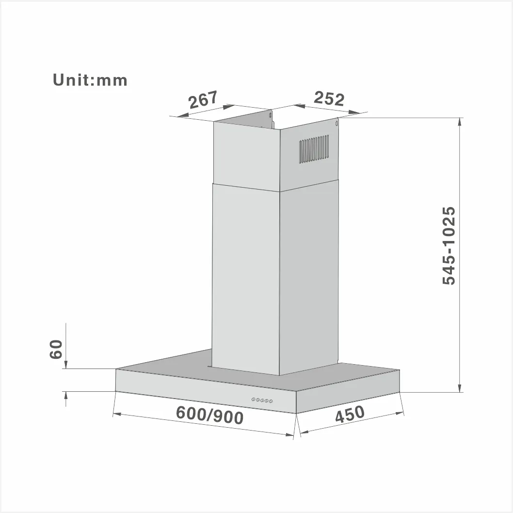 T-shape Chimney Cooker Hood Push Button Chimney 125 60/90cm - 图片 2