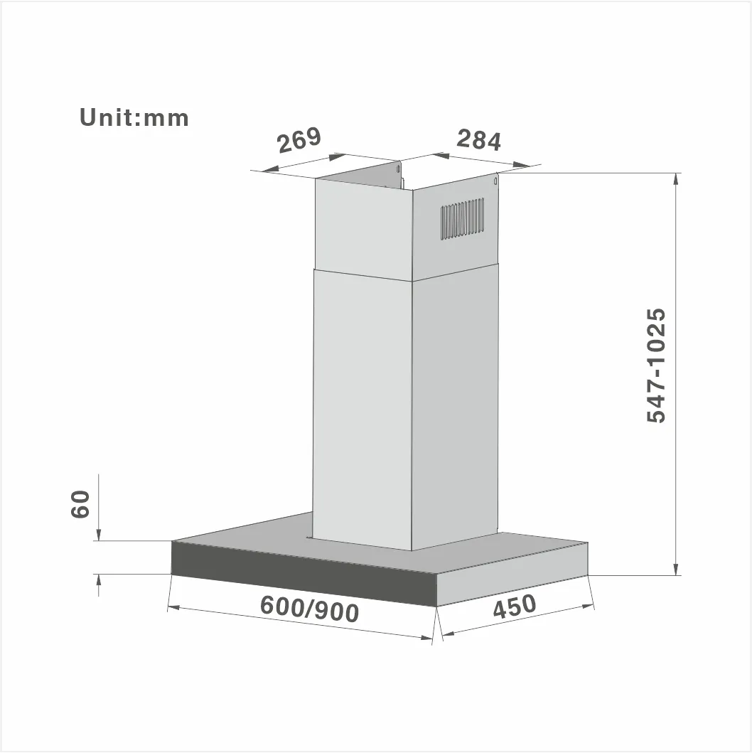 T-shape Chimney Cooker Hood Touch Control Chimney 125B 60/90cm - 图片 2