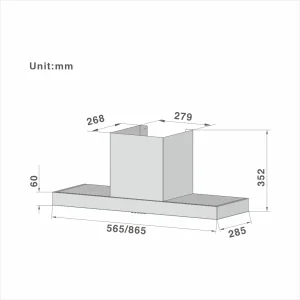 T-shape Chimney Cooker Hood Push Button Chimney 126 60/90cm - 图片 2