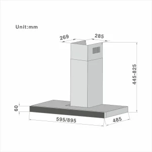 T-shape Chimney Cooker Hood Touch Control Chimney 129 60/90cm - 图片 2
