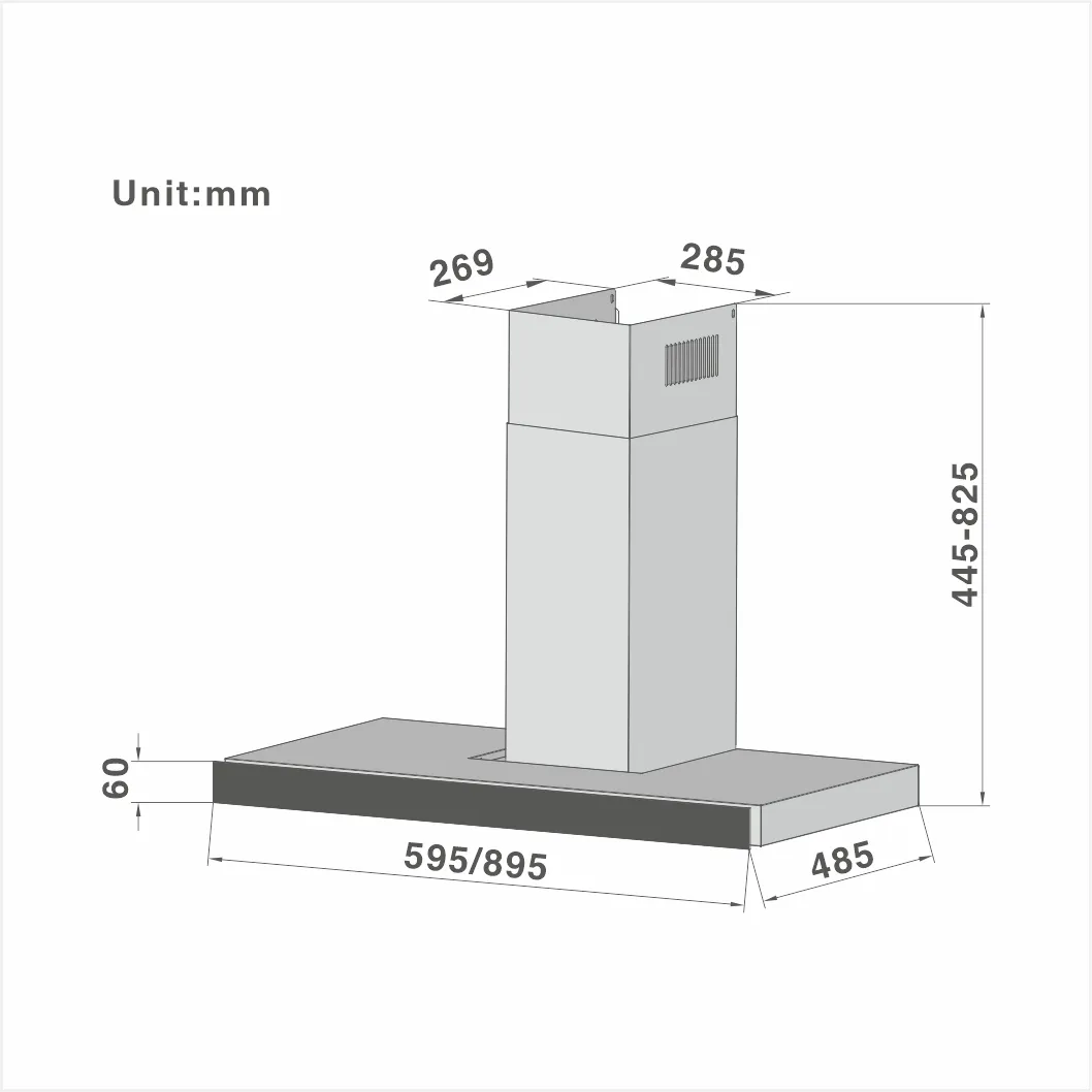 T-shape Chimney Cooker Hood Touch Control Chimney 129 60/90cm - 图片 2