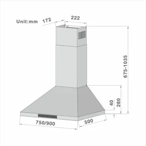 Wall Mount Cooker Hood with 3-speed Extraction 206B 60/90/100cm - 图片 2