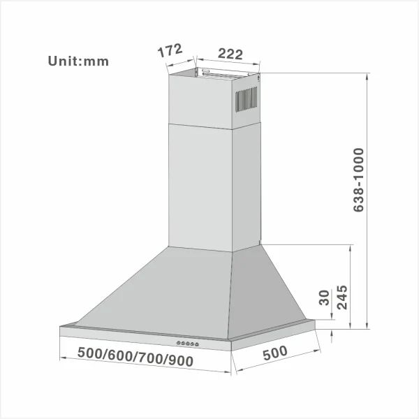 Wall Mount Cooker Hood with 3-speed Extraction 301 50/60/70/90cm