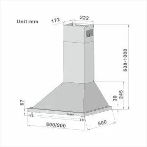 Wall Mount Cooker Hood with 3-speed Extraction 301A 60/90cm - 图片 2