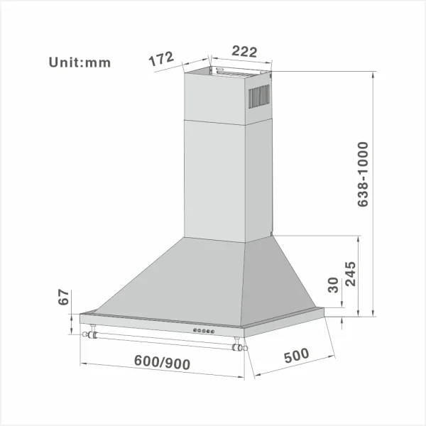 Wall Mount Cooker Hood with 3-speed Extraction 301A 60/90cm