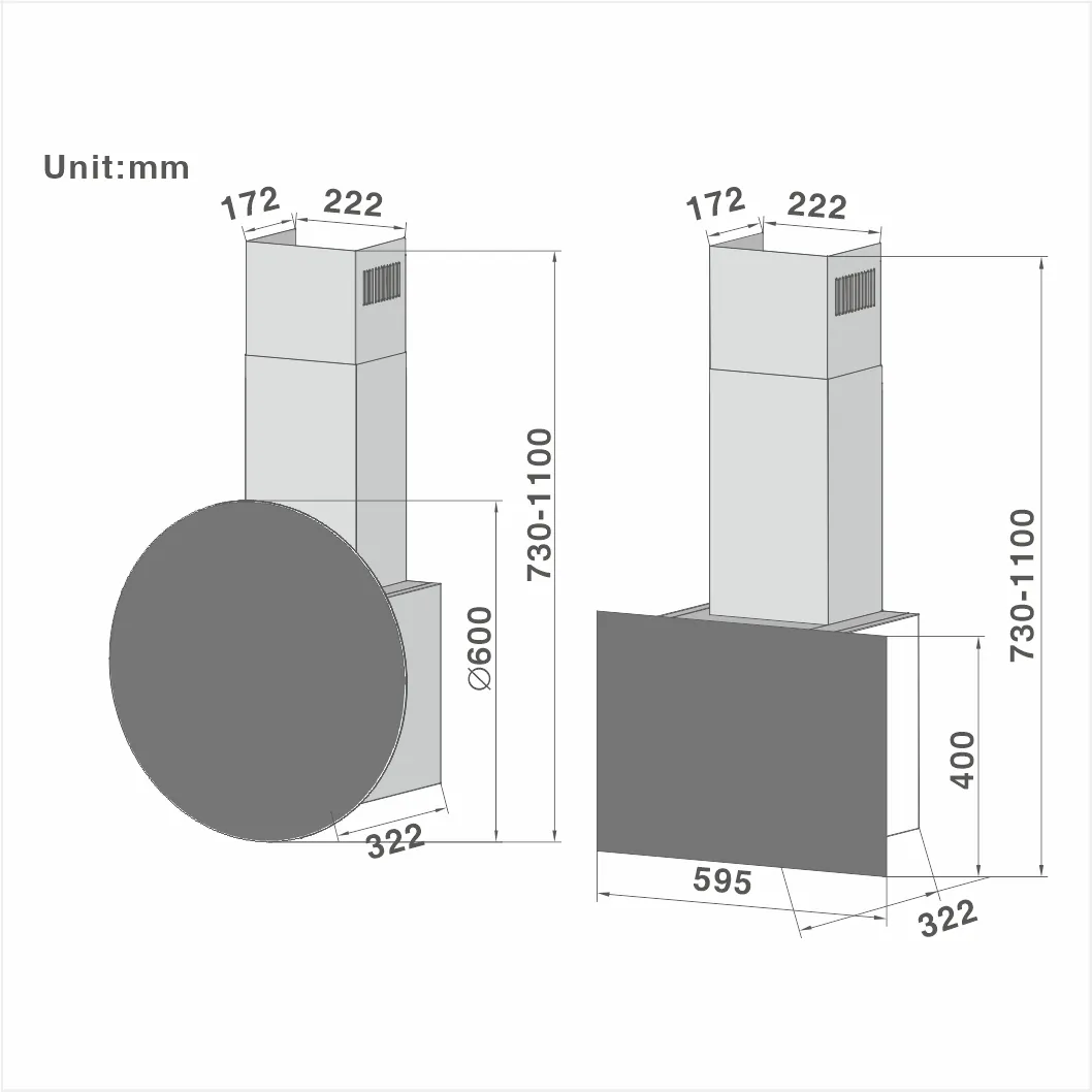 Special design Vertical glass Cooker Hood 609 60cm - 图片 2