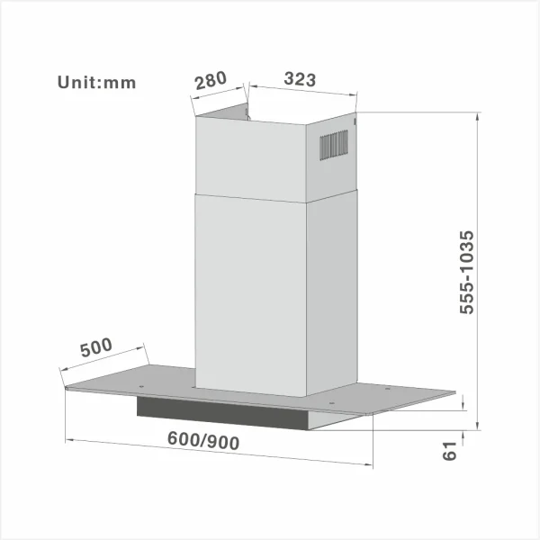 Curved glass Cooker Hood 615 60/90cm