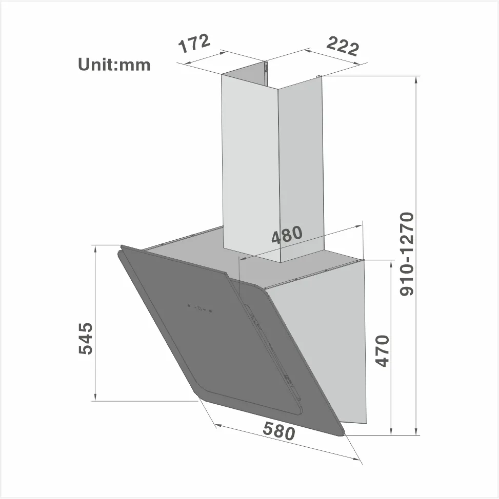 60cm Elegant Full Glass Angled Hood 708 - 图片 2