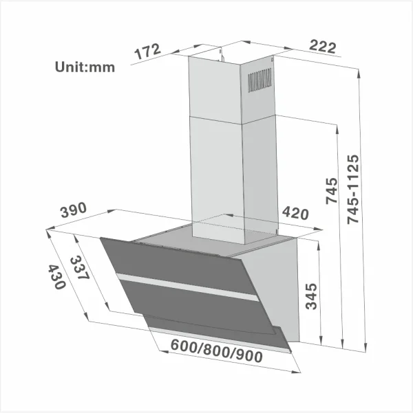 Touch Control Angled Cooker Hood 60cm 736A