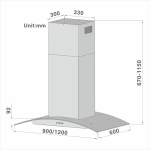 90cm Traditional Curved Glass Island Hood 803 - 图片 2