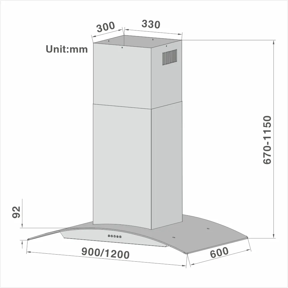 90cm Traditional Curved Glass Island Hood 803 - 图片 2