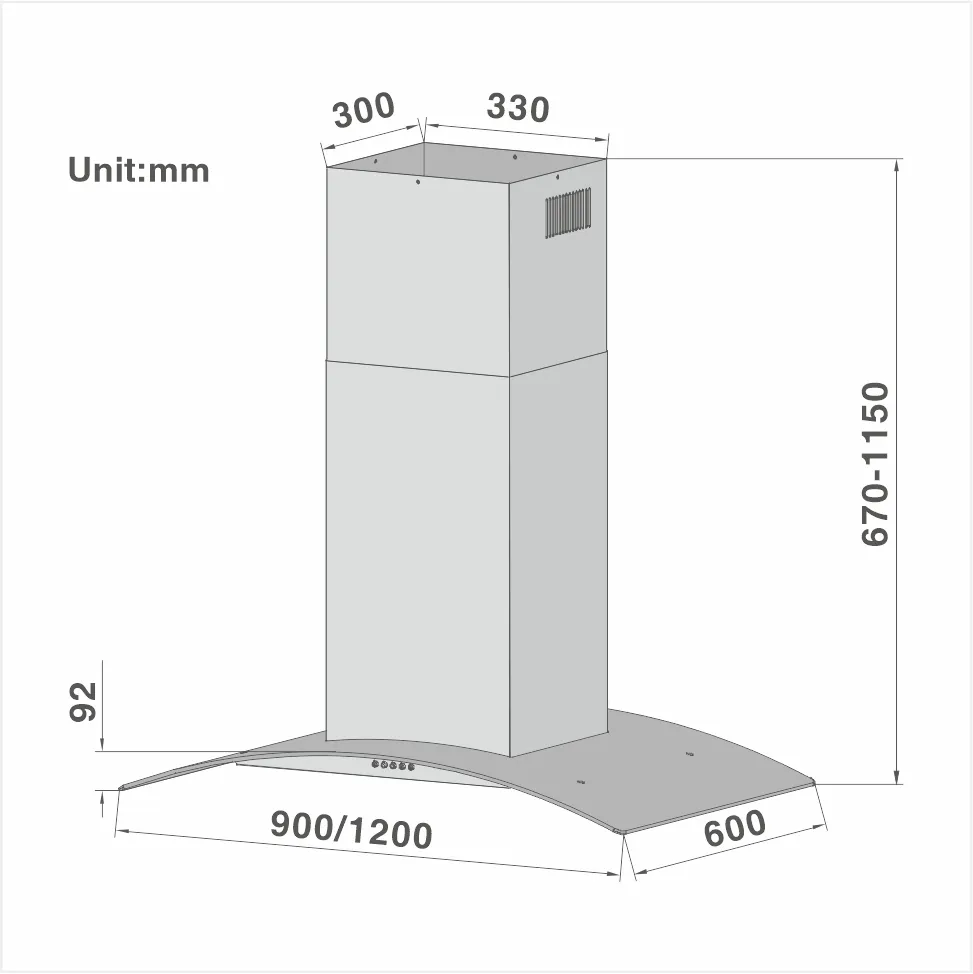 90cm Traditional Slim Curved Glass Island Hood 809 - 图片 2