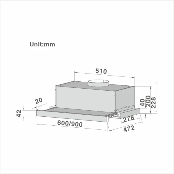 60cm Integrated Telescopic Cooker Hood with 2-speed Extraction 906/909