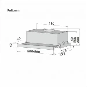 60cm Integrated Telescopic Cooker Hood with 2-speed Extraction 906/909 - 图片 2